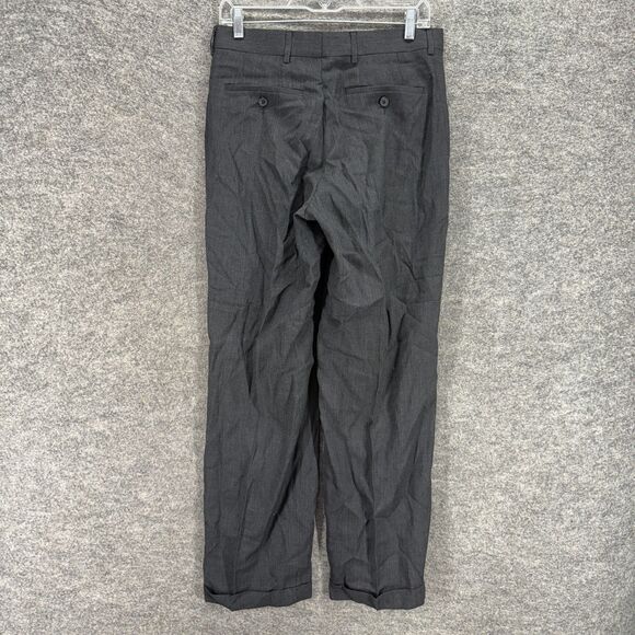 Perry Ellis Dress Pants Men 30/30 Black Mid Rise Pleated Cuffed Wool Pockets - Picture 2 of 7